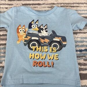 Blue Short Sleeve Tee with Cartoon Dog Design